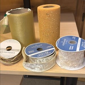 Ashland Ribbons, Twine and tulle in Golds and ivory